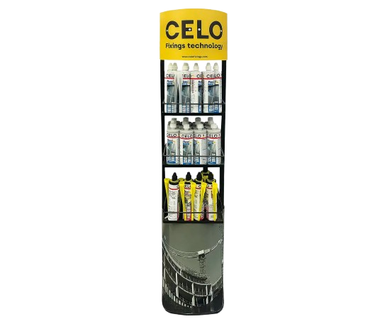 Anclaje químico: Expositor para distribución de CELO con botes de anclaje químico