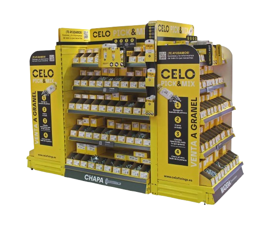 Pick&Mix: Expositor para distribución de CELO con productos de tornillería, fijación y sujeción