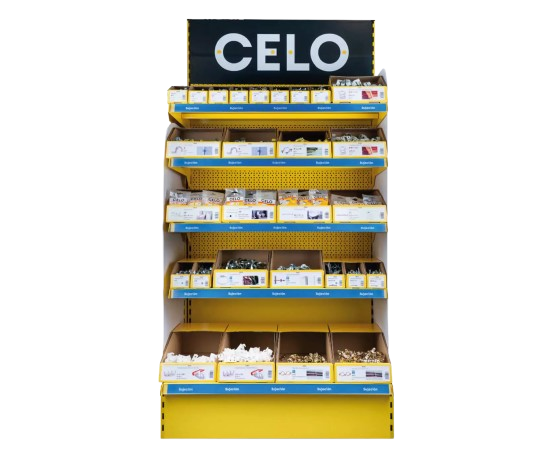 Venta Unitaria: Expositor para distribución de CELO con productos de fijación y sujeción